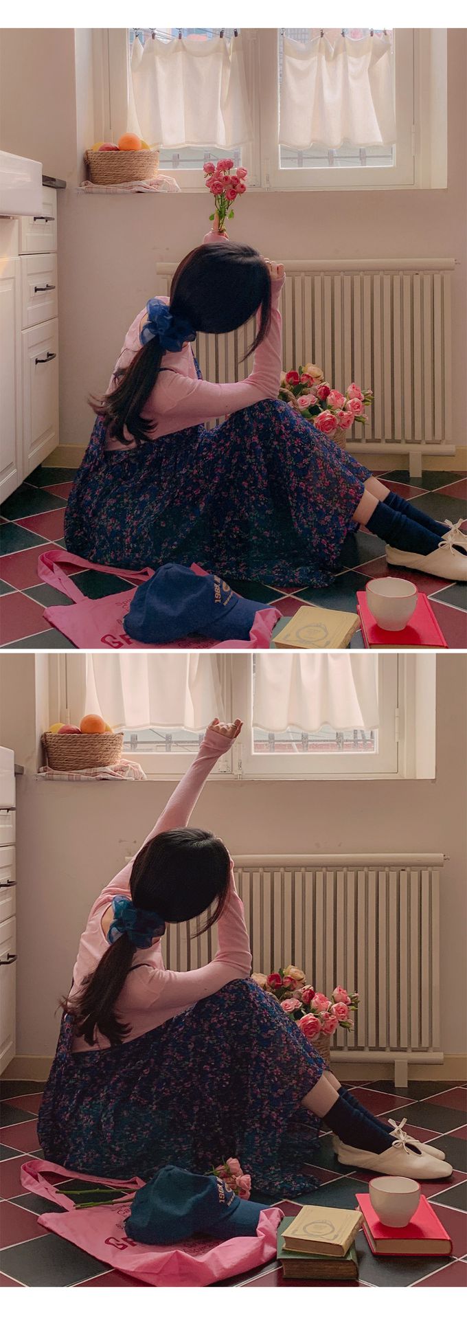 韓國女裝代購 - 搭配必備！極簡薄透長袖上衣-粉 (FREE)