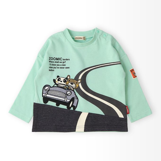 日本 ZOOLAND - 春季出遊印花長袖上衣-熊熊兜風-薄荷綠