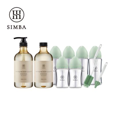 Simba 小獅王辛巴 - 強酵去汙！蘊蜜質金玻璃寬口奶瓶清潔明星組-新生適用-綠沐