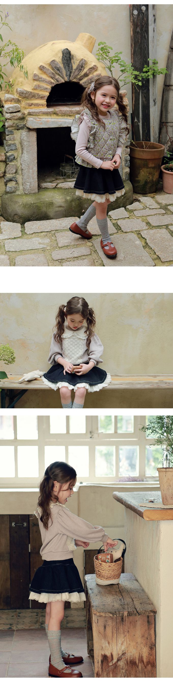 韓國 Puellaflo - 鬆緊腰蝶結裝飾層次丹寧短裙-黑藍