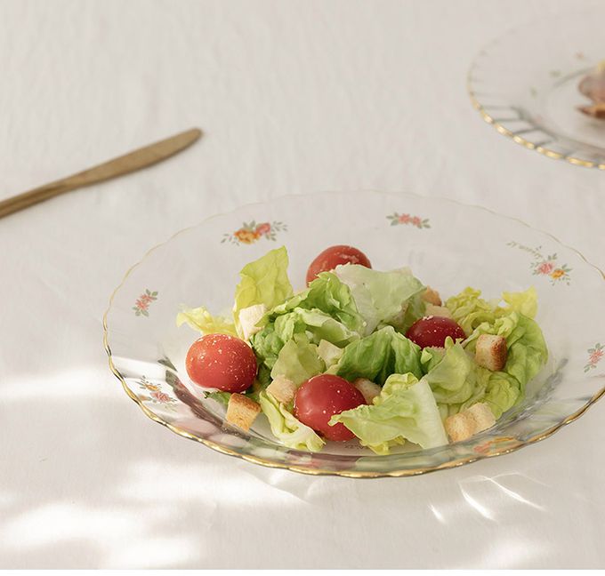 韓國 SSUEIM - 古典玫瑰系列金邊玻璃義大利麵深盤23cm