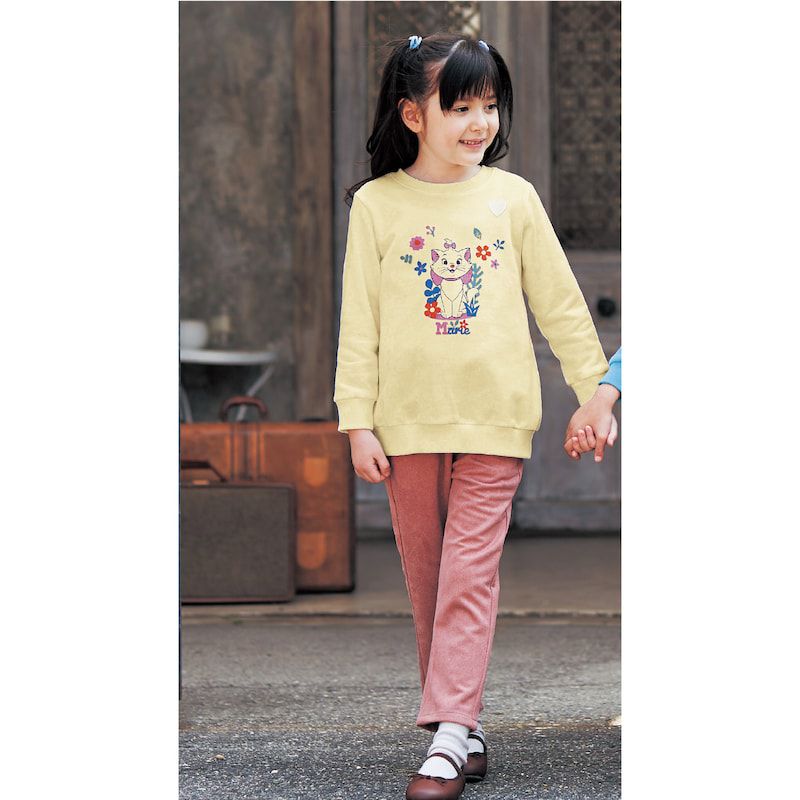 日本千趣會 - 迪士尼裏毛長袖上衣-瑪麗貓與花-奶油黃