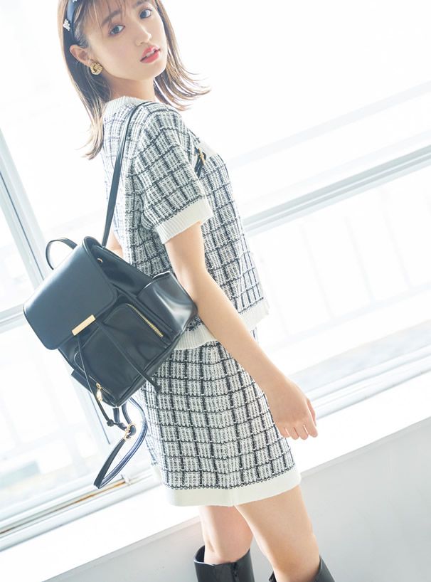 日本 GRL - 時尚皮質拉繩輕巧後背包-咖啡 (F)