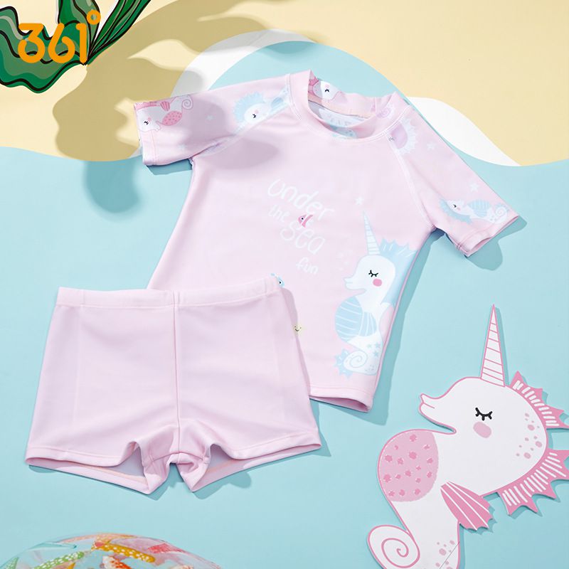 361° - 兒童卡通圖短袖泳衣套裝(二件組)-獨角獸-粉色