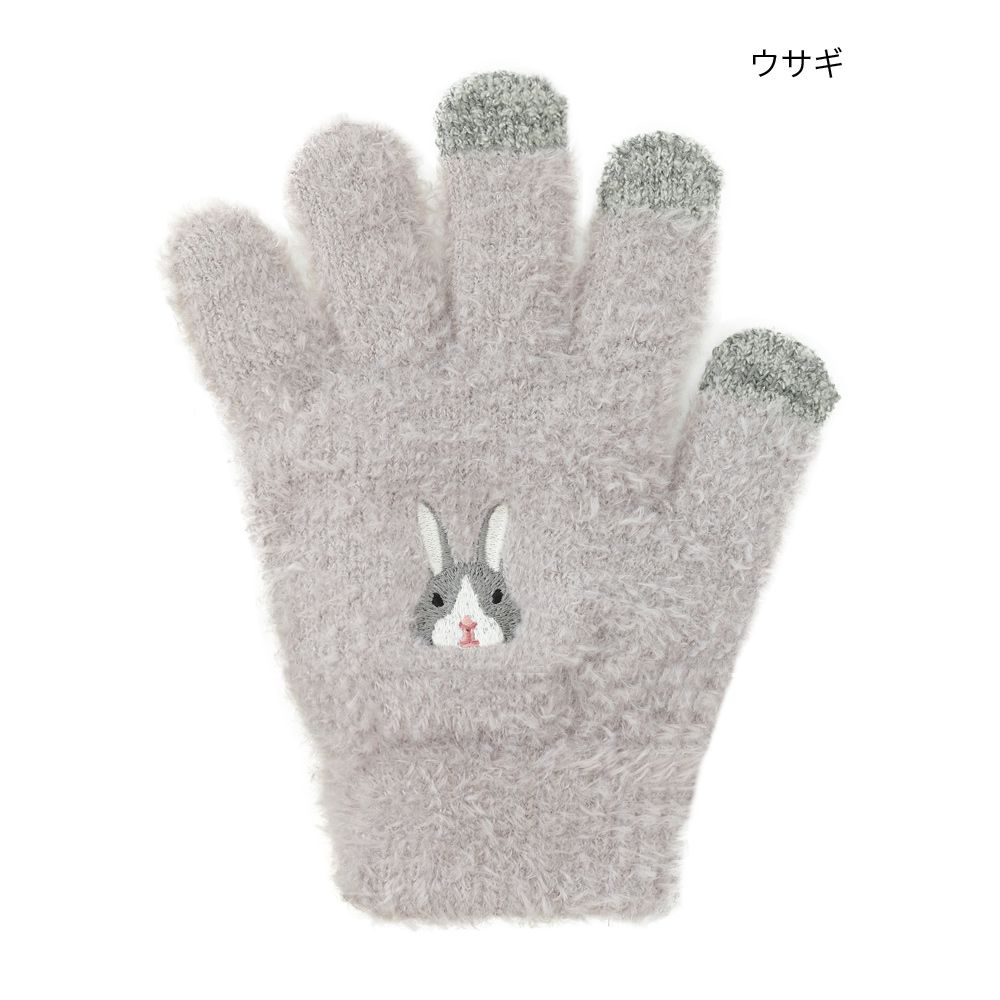 日本 TOMO - 兒童可觸控短絨保暖手套-兔兔-淺灰