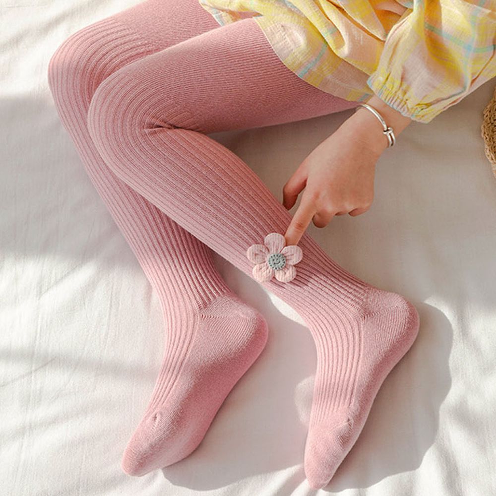 可愛花朵褲襪-粉色