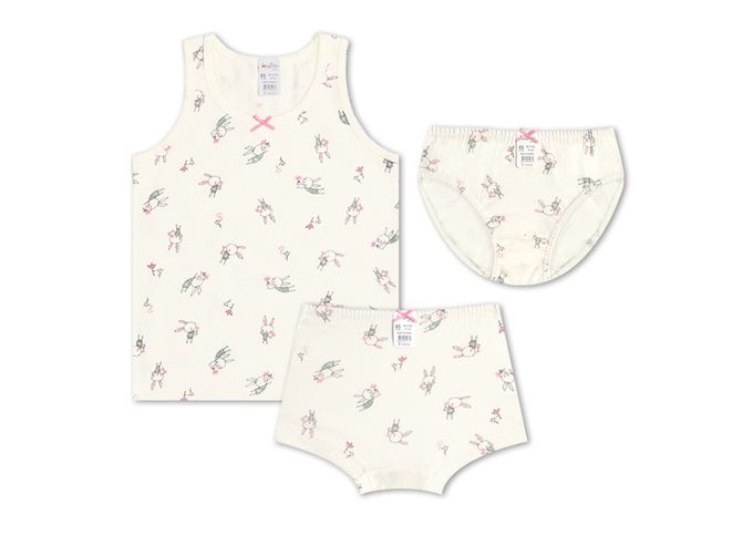 韓國 Mellisse - 韓製棉混紡四角褲(女寶)-長耳兔子-米