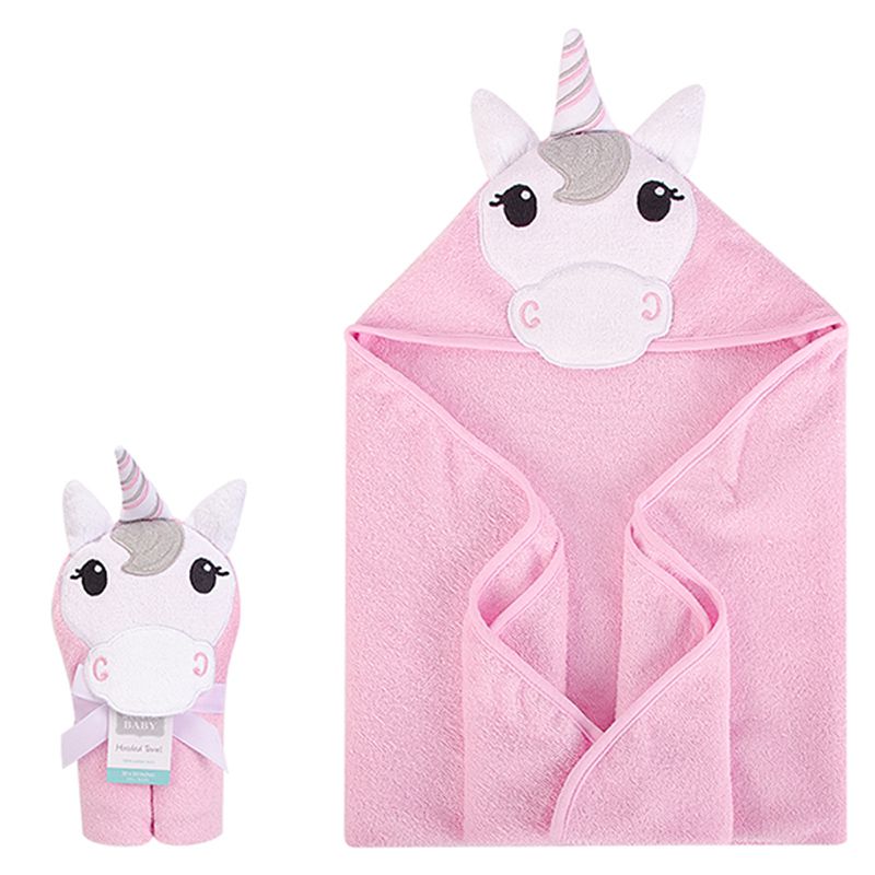 美國 Luvable Friends - 甜蜜寶貝100% 純棉嬰幼兒動物造型連帽浴巾/包巾-可愛獨角獸