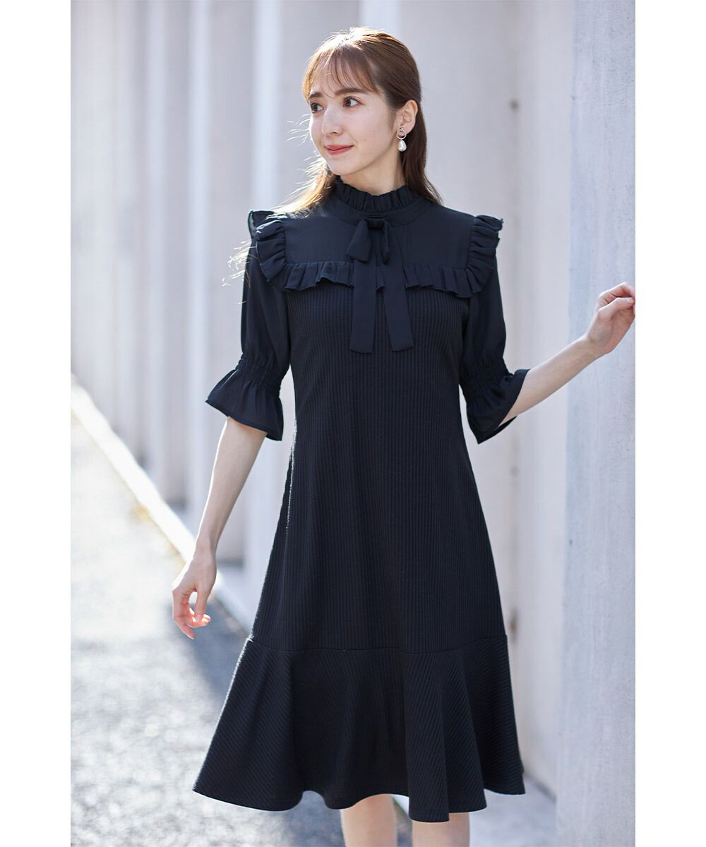 日本 tocco-closet - 夢幻荷葉邊扭結小洋裝-星塵粉