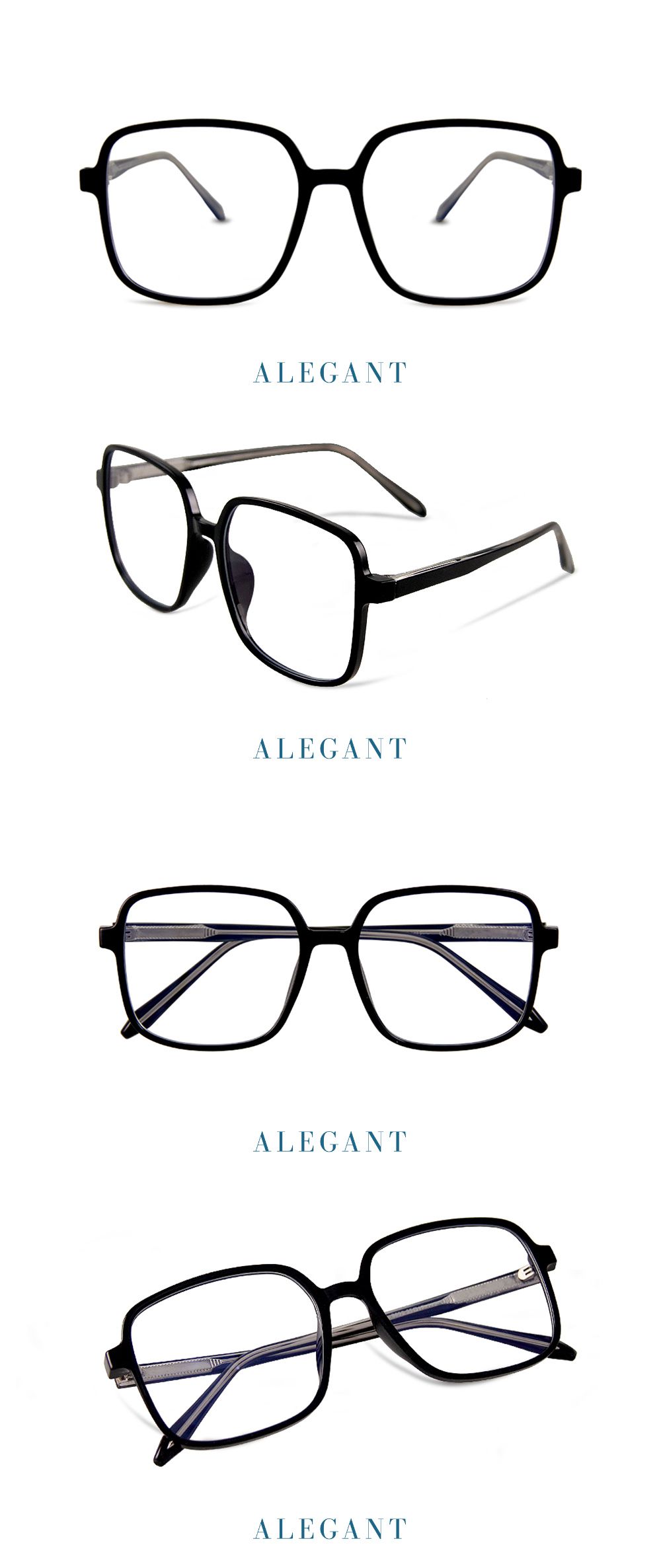 ALEGANT - 街頭潮流爵士黑TR90輕量方框透視鏡腳設計UV400濾藍光眼鏡