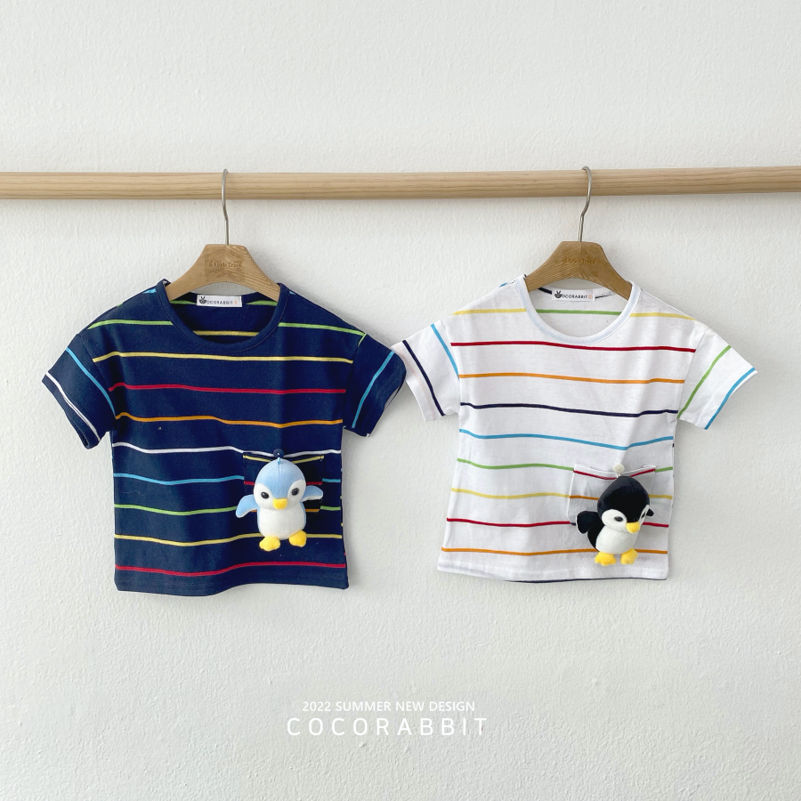 韓國 Coco rabbit - 企鵝娃娃條紋T-深藍