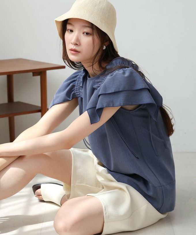 日本 Bab - 浪漫層次感荷葉短袖上衣-淺藍 (M)