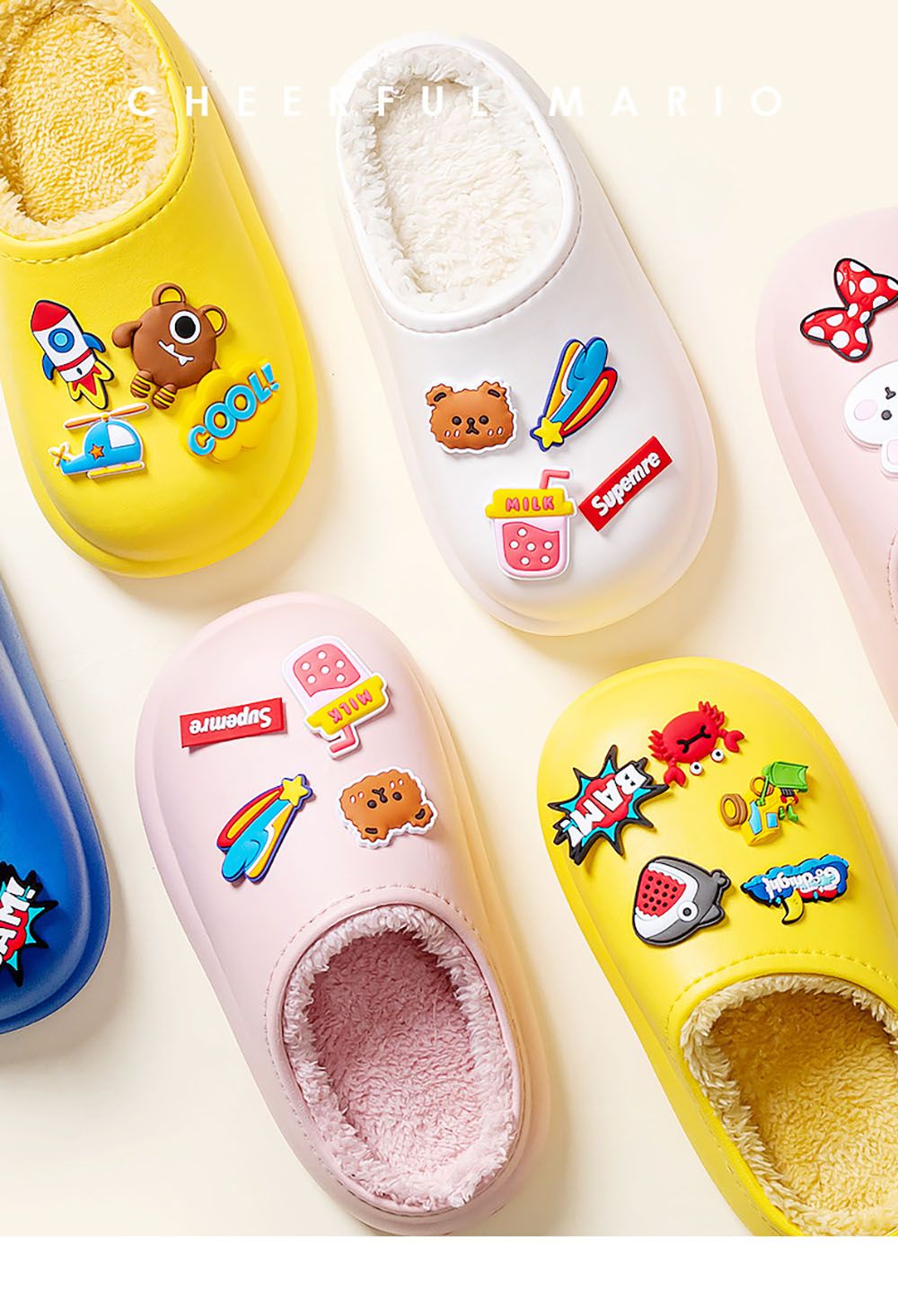 Cheerful Mario - 秋冬保暖兒童拖鞋-黃色
