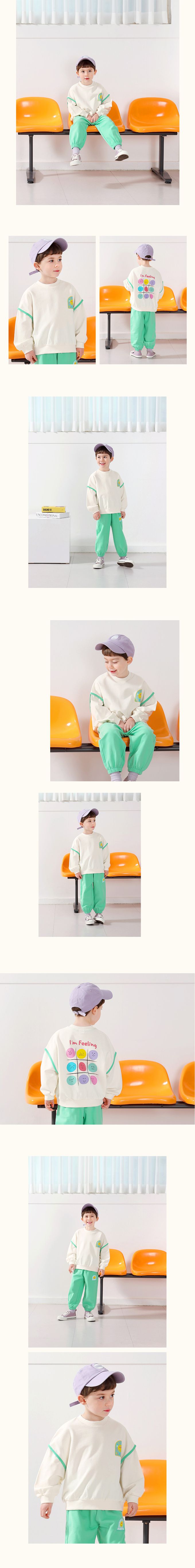 韓國 WALTON kids - 臉孔九宮格印長袖上衣-米白