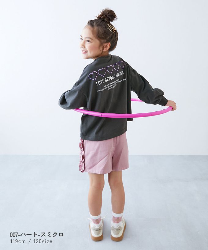 日本 devirock - 100%棉 定番女孩印花長袖上衣-線條愛心-紫