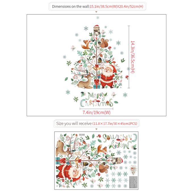 JB Design - 時尚壁貼(靜電貼)-SDJ2303-麋鹿動物聖誕樹-2入 (30cm*45cm)