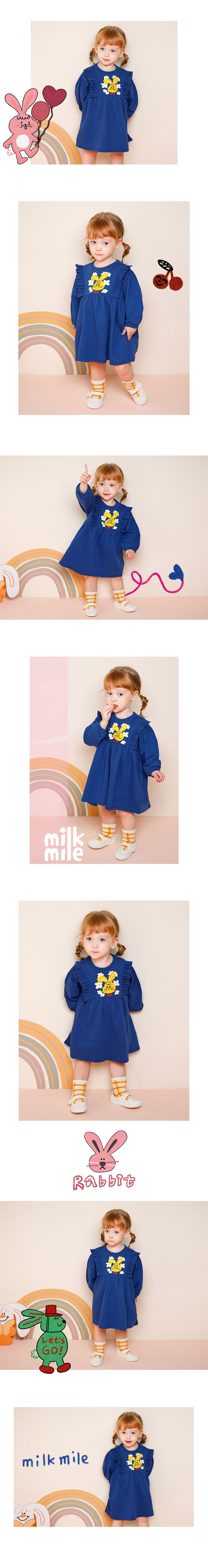 韓國 milk mile - 雛菊兔兔連身裙-深藍