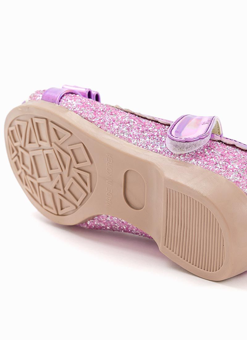 韓國 OZKIZ - 愛心寶石蝴蝶結亮粉皮鞋