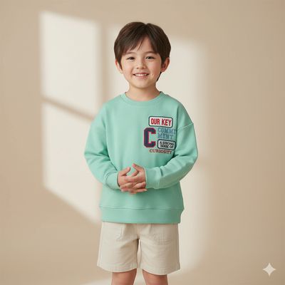 akachan honpo - 內裡刷毛寬版休閒上衣-黃綠色