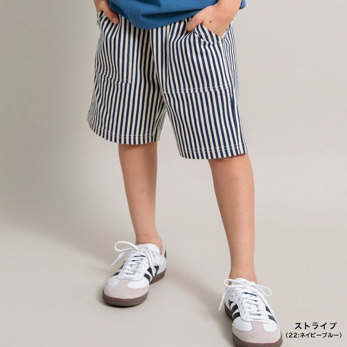 日本 BRANSHES - 100%棉 百搭休閒口袋短褲-白花-海軍藍