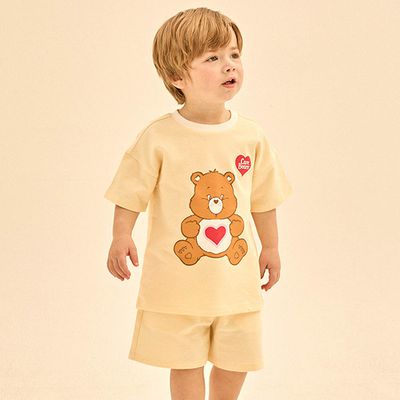 韓國 Care Bears - 聯名款大熊熊印短袖套裝-愛心棕熊-淺黃