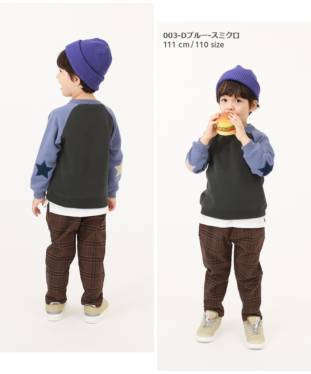 日本 devirock - 手肘星星裏毛長袖上衣-黑底紫袖