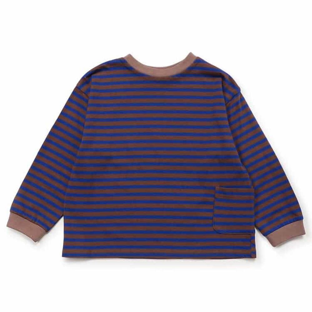 正反OK！前後兩穿長袖上衣-條紋-棕X藍