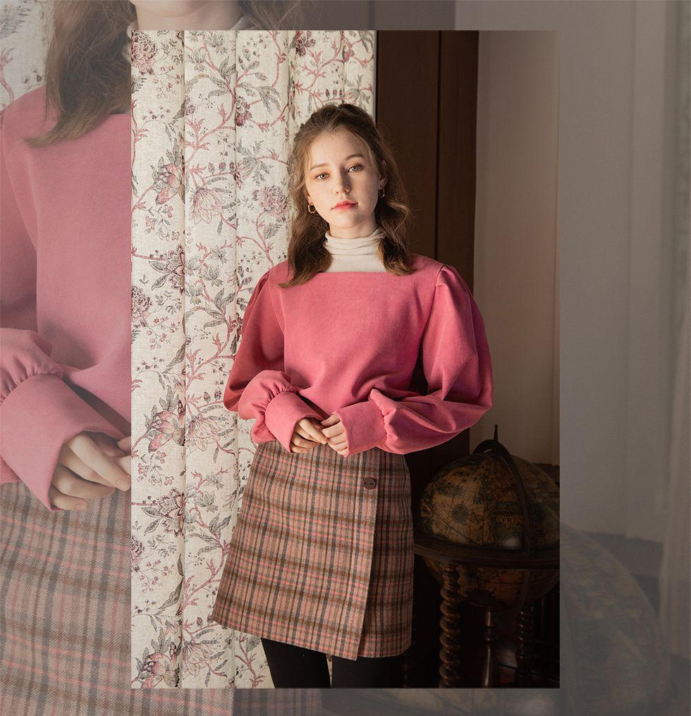 韓國 SOUP - ㄩ字嶺泡泡袖上衣-黑 (Free)