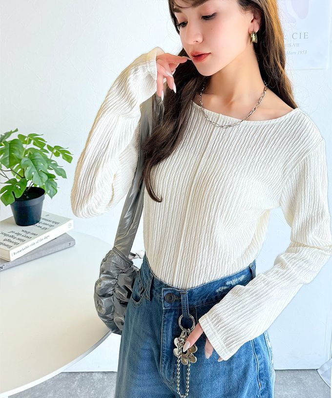 日本 Classical Elf - 前後2way微光澤紋理長袖上衣-淺灰