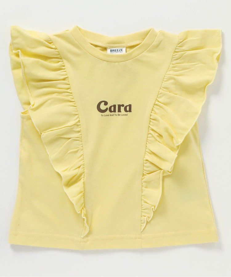 日本 BREEZE - 華麗感荷葉邊一分袖上衣-炭黑