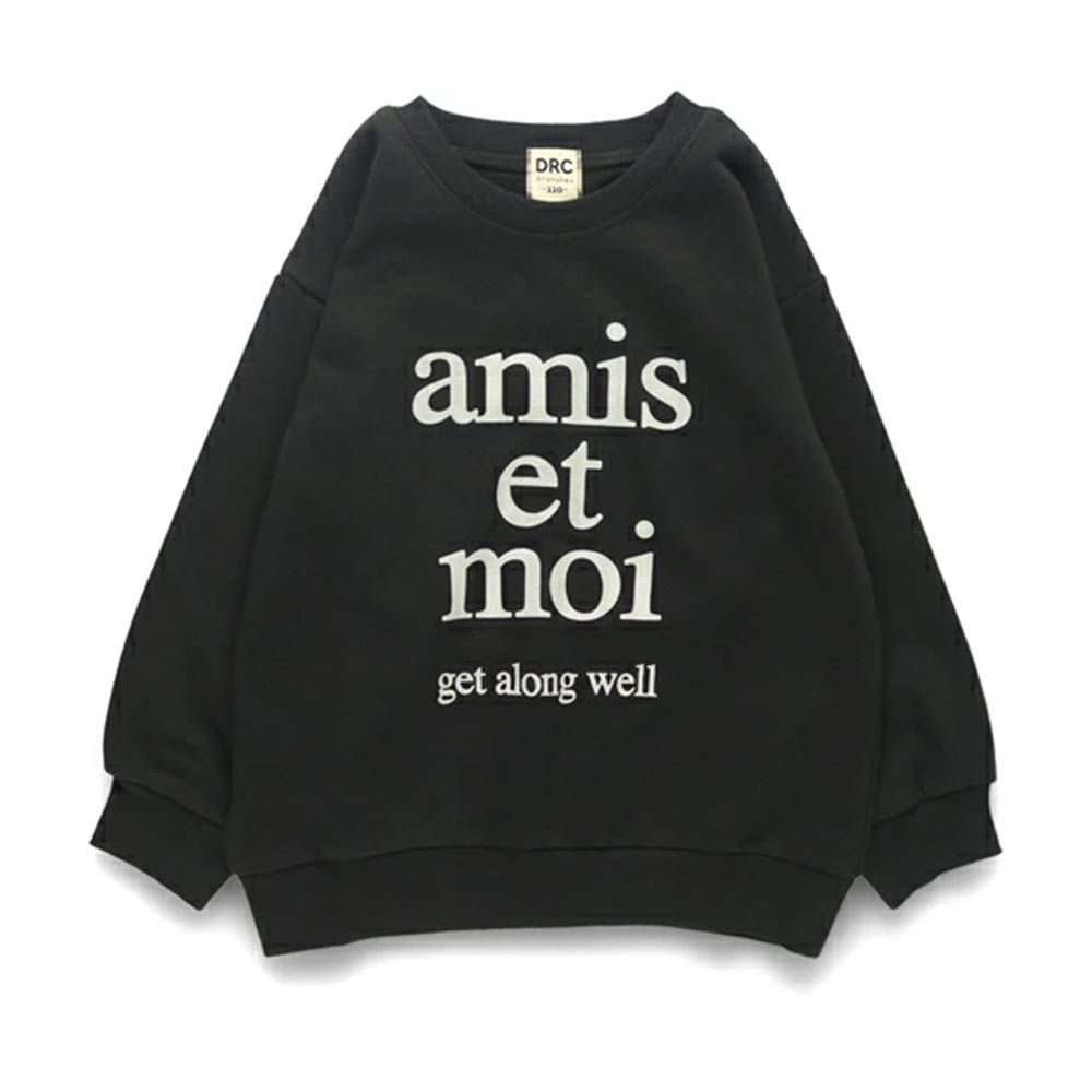 可愛女孩印花縮口長袖上衣-英文LOGO-黑