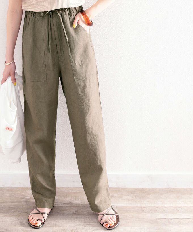 日本 Classical Elf - 100%亞麻透氣垂墜感抽繩寬褲-藍綠