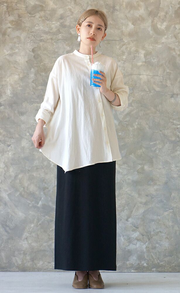 日本 zootie - 歪斜設計排扣長袖襯衫-深藍