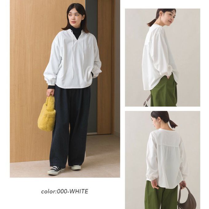 日本 OMNES - 柔滑科技棉 俐落感綁帶澎袖上衣-濃綠