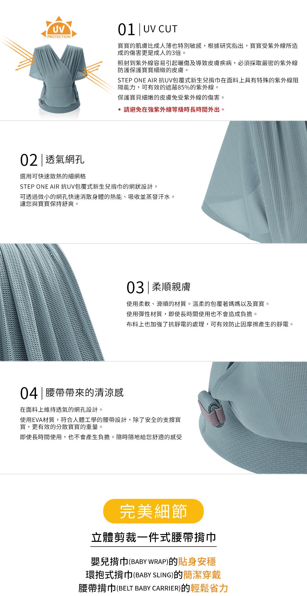 韓國 POGNAE - Step One Air 抗UV包覆式新生兒揹巾-銀河灰