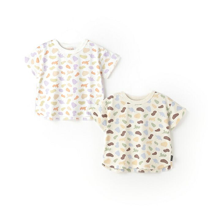 日本 petit main - [低價]接觸冷感 滿版印花短袖上衣-英文-灰