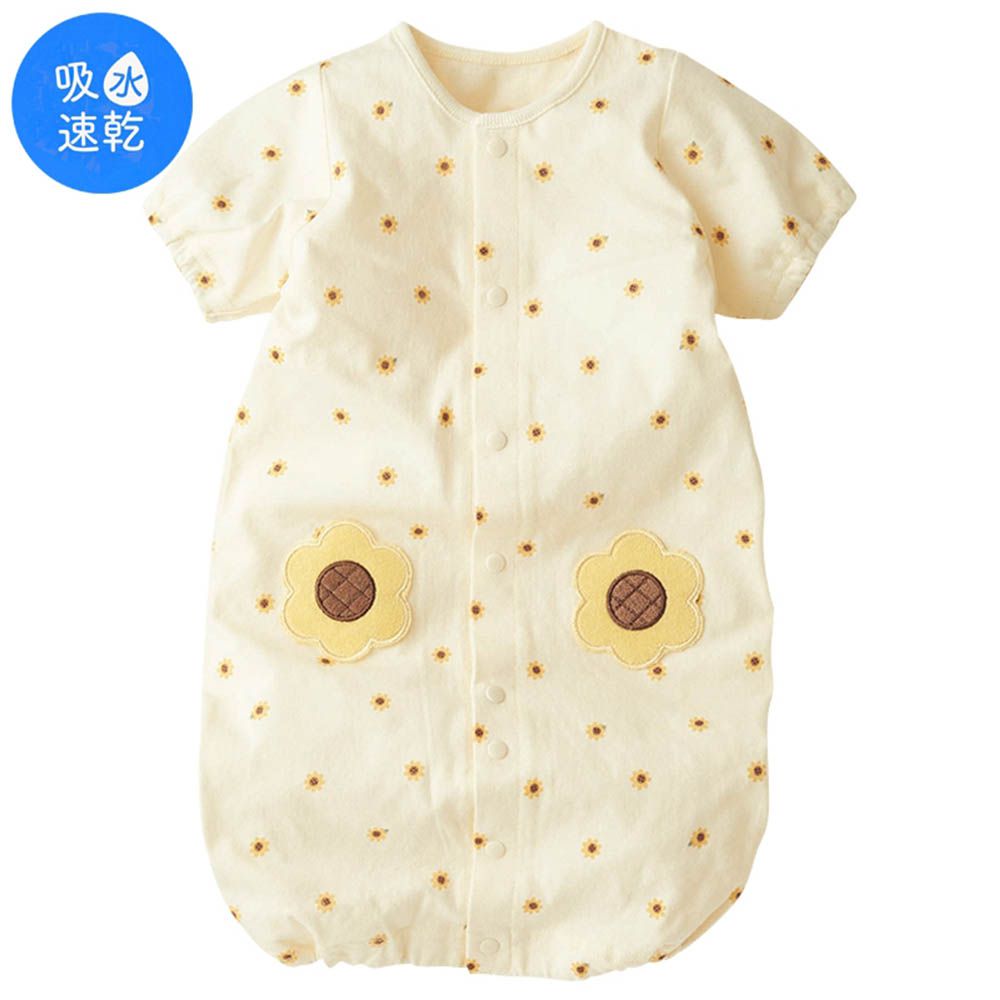 新生兒短袖連身衣-滿版印花吸水速乾-奶油色 (50~60cm)
