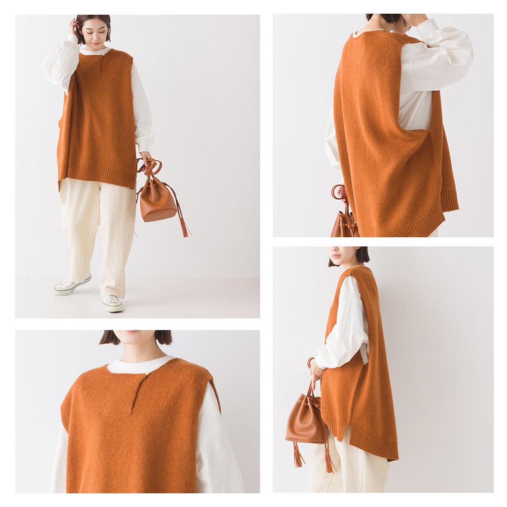 日本 OMNES - 百搭圓領羊毛保暖背心-時尚黑