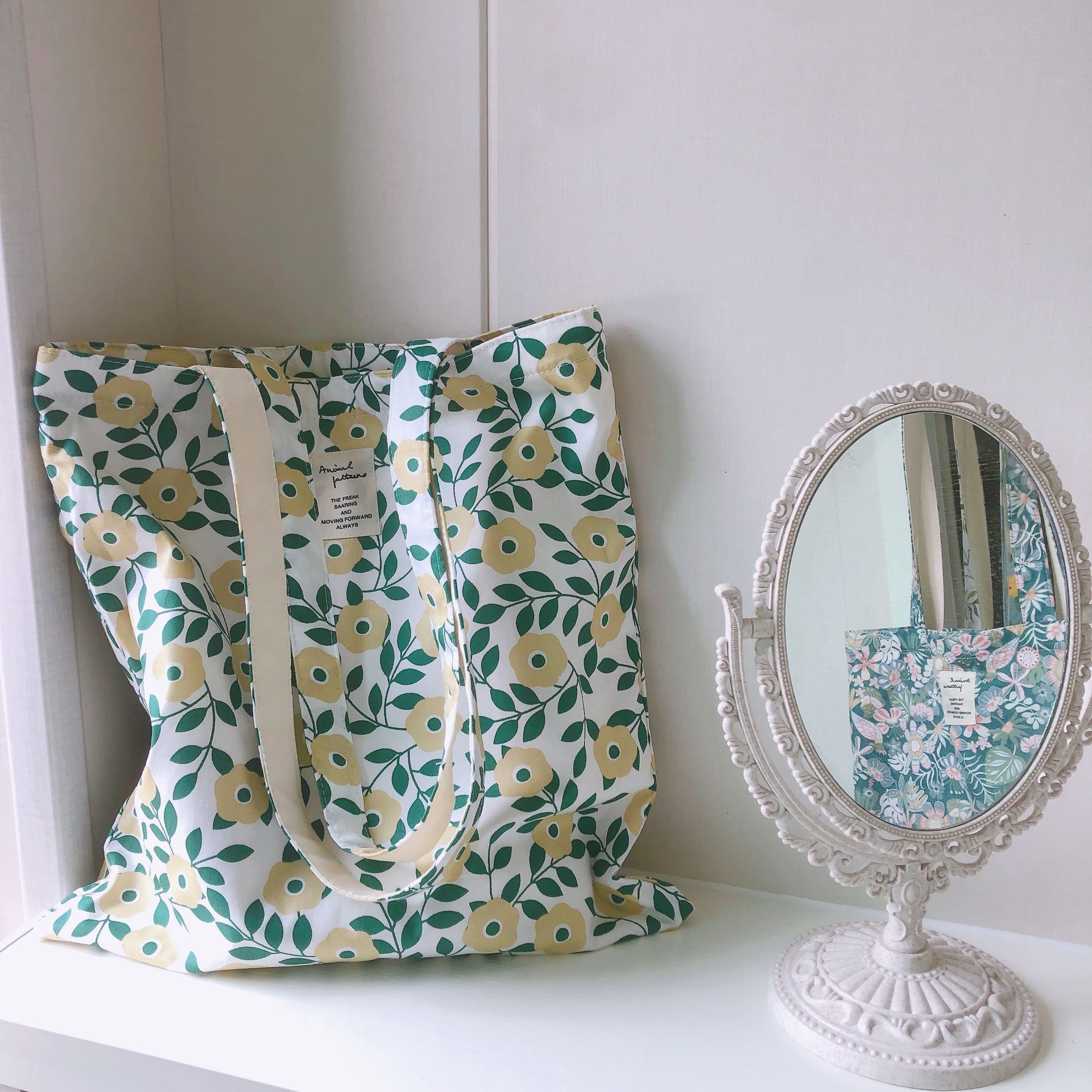 清新單肩手提帆布袋-綠底花園 (37*35cm)