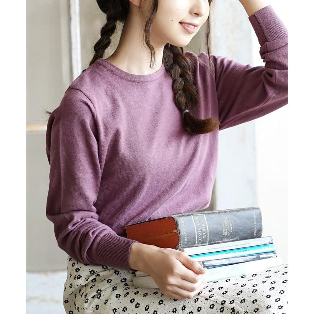 日本 zootie - 100%棉 輕盈柔軟薄針織上衣-圓領-莓果紫