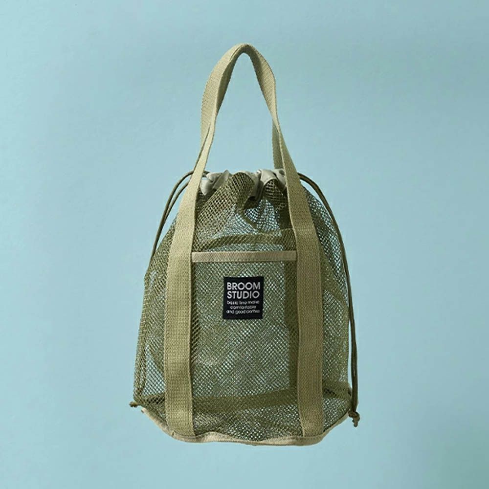 網格圓筒沙灘包/玩水包-軍綠 (33x22x22cm)