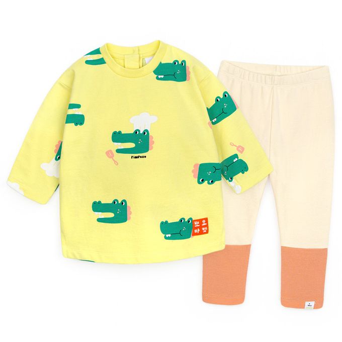 韓國 Pimpollo - 滿版鱷魚廚師長版套裝-黃X米