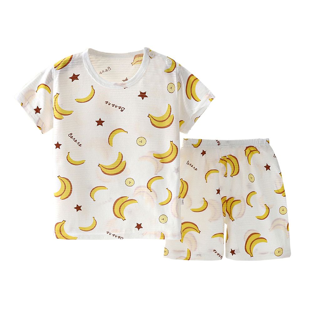 兒童短袖上衣+短褲套裝組 極薄純棉寶寶短袖上衣 寶寶短褲-香蕉