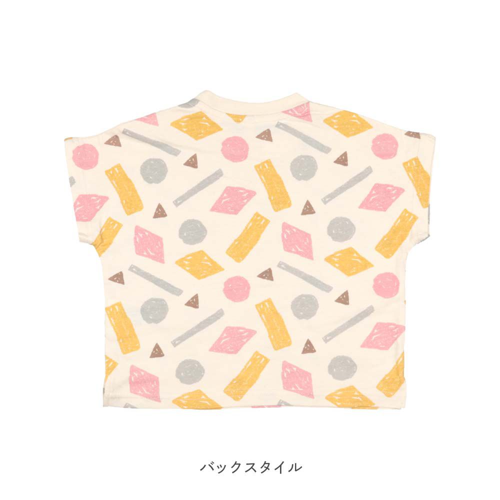 日本 ma lalumiere store - 100%棉 百搭印花圓領短袖上衣-幾何圖案-米白
