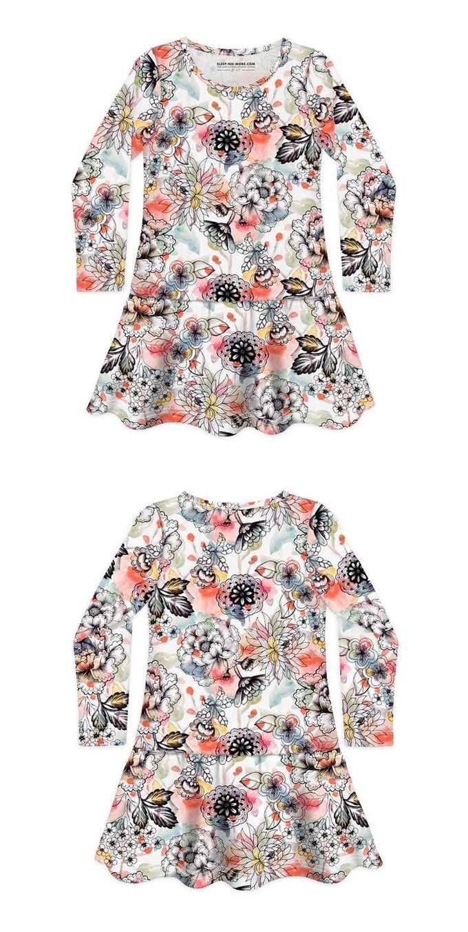 英國 SLEEP NO MORE - 100% 有機棉長袖連身裙-夢花卉