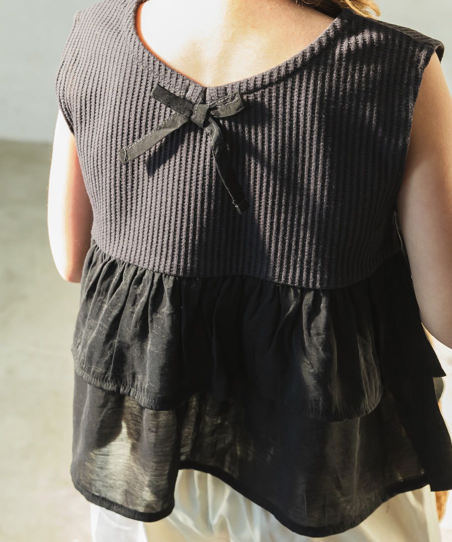 日本 PAIRMANON - 雙層荷葉鬆餅紋無袖上衣-紫