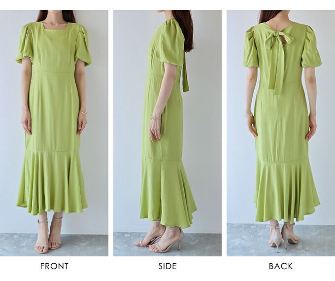 日本 BLUE EAST - 時光漫漫後綁帶泡泡袖洋裝-簡約黑