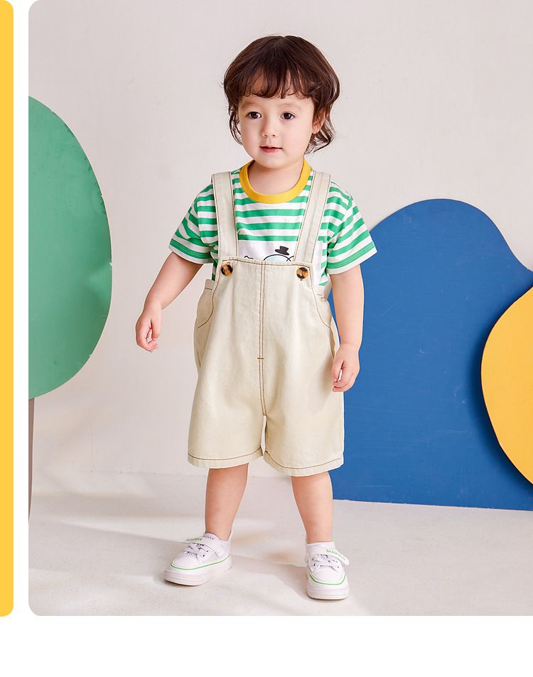 牛仔吊帶短褲-藍色