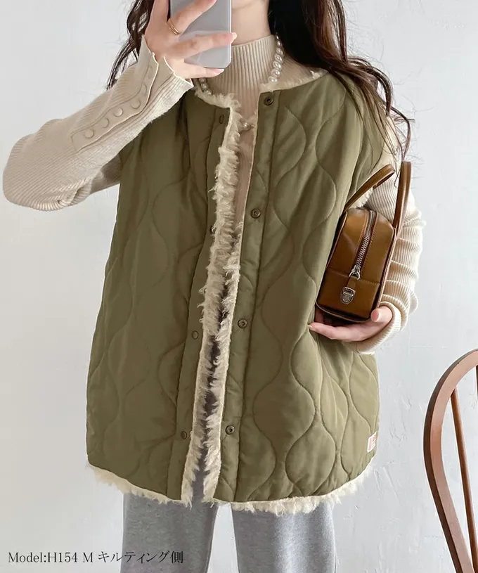 日本 Classical Elf - Java 雙面穿時尚泰迪熊毛絨背心-米杏