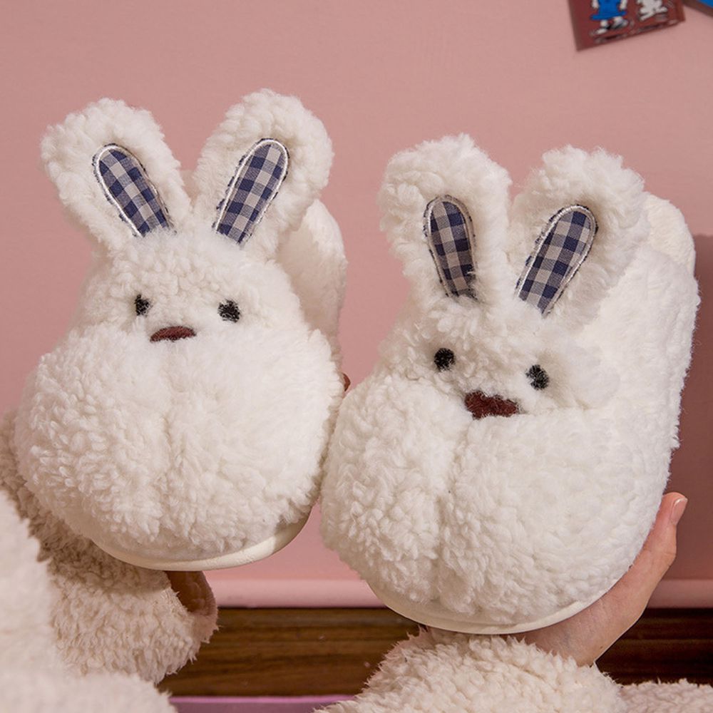 毛毛保暖室內拖鞋-白色兔子